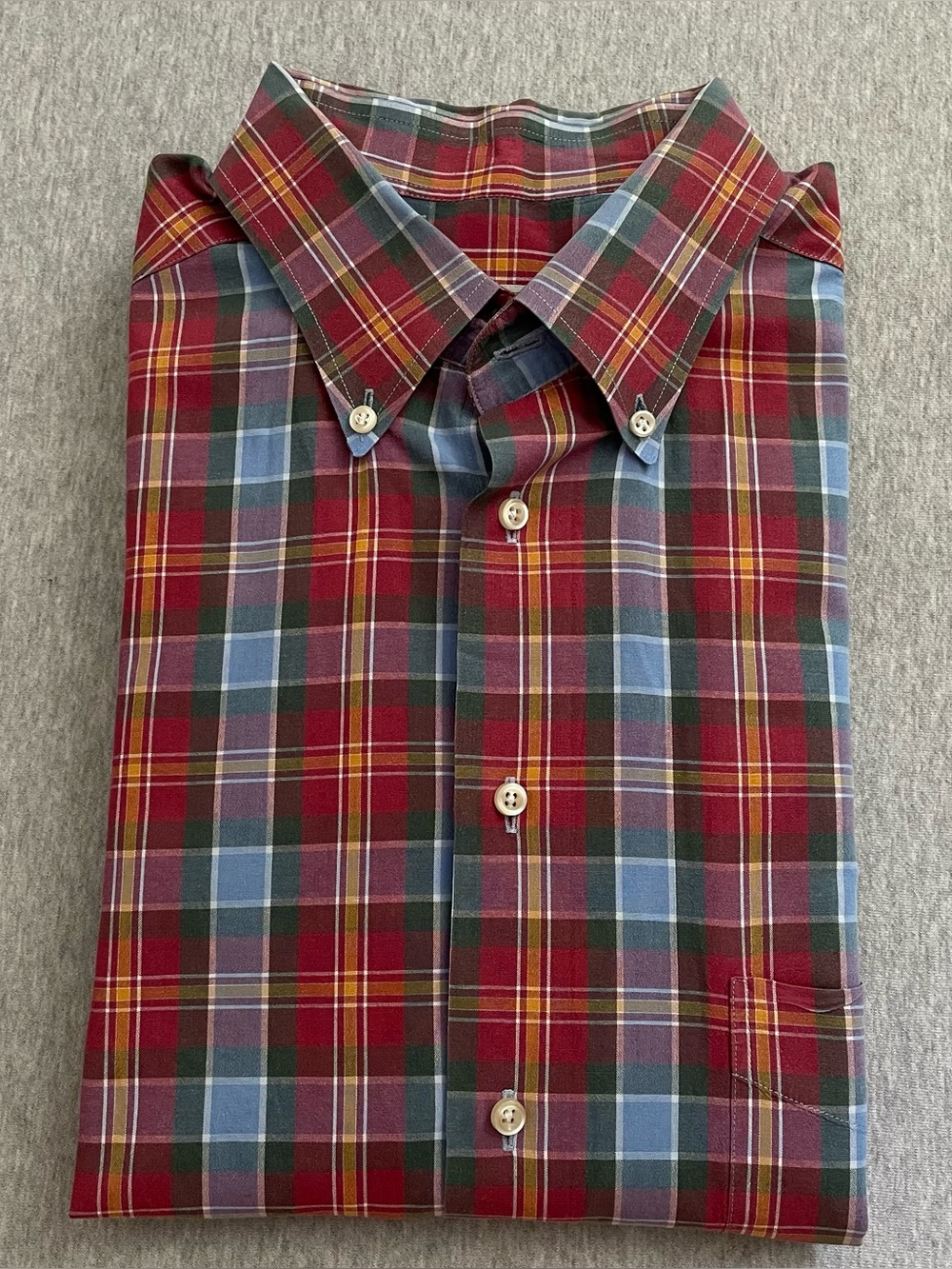 Carroll & Co Men's Size Large Red Plaid Short Sleeve Button-Down Cotton Shirt
